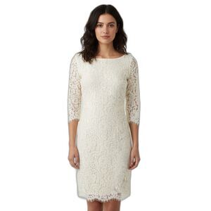 C. Wonder White Lace 3/4 Sleeve Sheath Dress Size 6